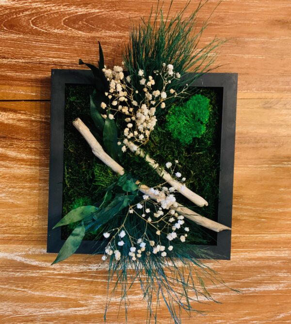 Petit Cadre Végétal Stabilisé 20x20cm - Élégance Moderne avec Touche de Gypsophile Blanc